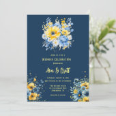 Invitation Marine bleu Jaune Peint Floral Mariage or (Debout devant)