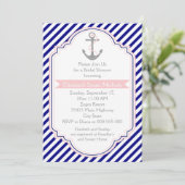 Invitation Marine bleu, mariage nautique rose douche nuptiale (Debout devant)