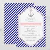 Invitation Marine bleu, mariage nautique rose douche nuptiale (Devant / Derrière)