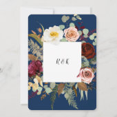 Invitation Marine bleu Marsala rose Russe fleurs Mariage (Dos)