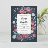 Invitation Marine bleu mauve rose floral pays chic Mariage (Debout devant)