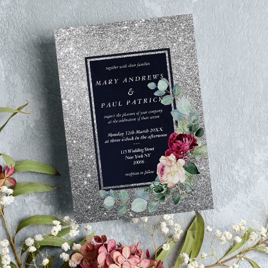 Invitation Marine bleu menthe rose argent parties scintillant