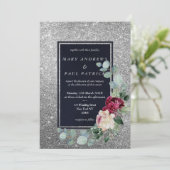 Invitation Marine bleu menthe rose argent parties scintillant (Debout devant)
