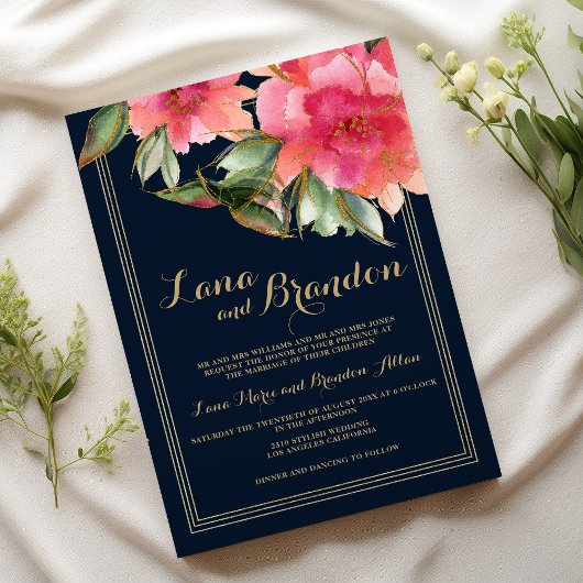Invitation Marine bleu menthe rose or parties scintillant mar