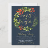 Invitation Marine Bleu Merry Bright Holly Berries Fête (Devant)