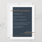 Invitation Marine Bleu Minimal Gold Mariage blanc moderne Sim (Devant)