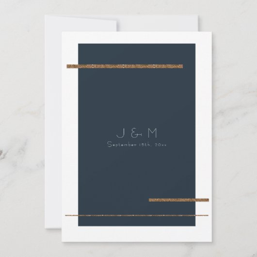 Invitation Marine Bleu Minimal Gold Mariage blanc moderne Sim (Dos)