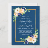 Invitation Marine bleu Moderne Floral Coral Mariage (Devant)