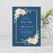 Invitation Marine bleu Moderne Floral Coral Mariage (Debout devant)