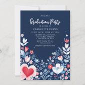 Invitation Marine bleu Moderne Floral Infirmière Coeur Gradua (Devant)