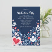 Invitation Marine bleu Moderne Floral Infirmière Coeur Gradua (Debout devant)