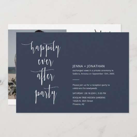 Invitation Marine Bleu Moderne Heureusement Jamais Après QR C (Devant / Derrière)