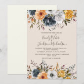 Invitation Marine bleu moutarde Jaune Floral Mariage (Devant / Derrière)