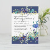 Invitation Marine bleu n or aquarelle Poppy Mariage floral (Debout devant)
