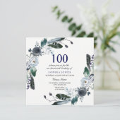 Invitation Marine Bleu noir blanc Floral 100e anniversaire In (Debout devant)