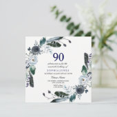 Invitation Marine Bleu noir blanc Floral 90e anniversaire Inv (Debout devant)