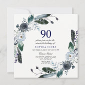 Invitation Marine Bleu noir blanc Floral 90e anniversaire Inv (Devant)