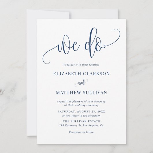 Invitation Marine Bleu Nous faisons Moderne Calligraphie Mari (Devant)