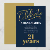 Invitation Marine Bleu Or Blanc 21ème anniversaire fête (Devant / Derrière)
