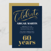 Invitation Marine Bleu Or Blanc 60e fête d'anniversaire (Devant / Derrière)