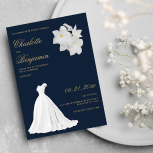 Invitation Marine bleu or blanc dentelle mariage robe mariage