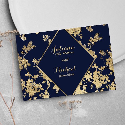 Invitation Marine bleu or dentelle florale luxe RSVP Invitati