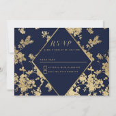 Invitation Marine bleu or dentelle florale luxe RSVP Invitati (Dos)