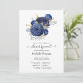 Invitation Marine Bleu, or et argent Douche florale par courr (Debout devant)