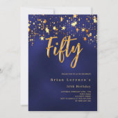 Invitation Marine bleu or étoiles luxe 50e anniversaire (Devant)