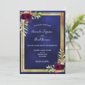 Invitation Marine bleu or floral bordeaux mariage (Debout devant)