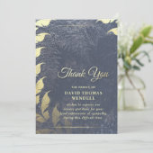 Invitation Marine Bleu & Or Sympathie Merci Floral Feuilles (Debout devant)