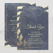 Invitation Marine Bleu & Or Sympathie Merci Floral Feuilles (Devant / Derrière)