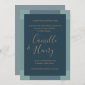Invitation Marine bleu or turquoise élégant mariage moderne é (Devant / Derrière)