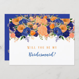 Invitation Marine Bleu Orange Floral Serez-Vous Mon Épouse