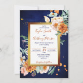 Invitation Marine bleu orange rose crème fleur mariage (Devant)