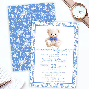 Invitation Marine bleu ours en peluche fleuri bébé garçon dou