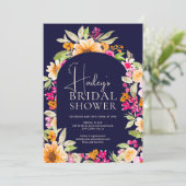 Invitation Marine bleu Pays aquarelle florale douche nuptiale (Debout devant)