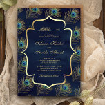 Invitation Marine bleu Peacock Feathers Mariage musulman<br><div class="desc">Éblouissez vos invités avec cette élégante invitation de mariage islamique mettant en vedette un beau motif de plumes et 'Bismillah' en calligraphie arabe. Ajoutez simplement les détails de votre événement sur ce modèle facile à utiliser pour en faire une invitation unique.</div>