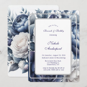 Invitation Marine Bleu pivoines Roses blanches Brunch et bull