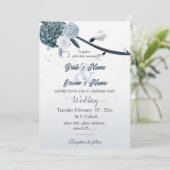 Invitation marine bleu poussiéreux fleurs mariage botanique (Debout devant)