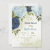 Invitation marine bleu poussiéreux fleurs vert feuille nuptia (Devant)