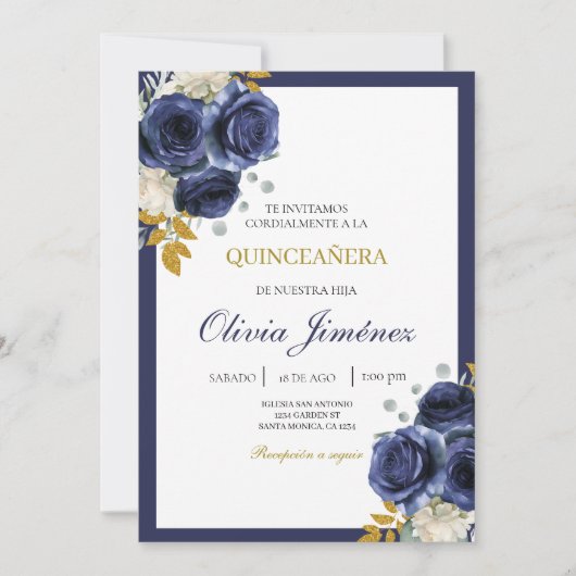 Invitation Marine bleu quinceañera (Devant)