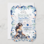 Invitation Marine bleu Quinceanera robe Roses floraux (Devant)