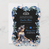 Invitation Marine bleu Quinceanera robe Roses floraux (Devant)