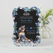 Invitation Marine bleu Quinceanera robe Roses floraux (Debout devant)