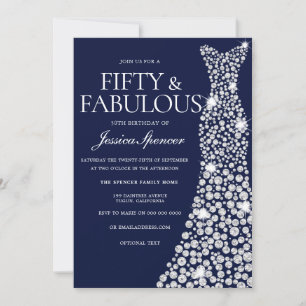 Invitation Marine Bleu Robe Blanche 50e Fabuleuse fête d'anni