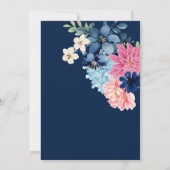 Invitation Marine bleu rose fleurs aquarelle Mariage floral (Dos)
