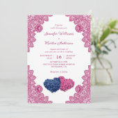 Invitation Marine bleu rose floral dentelle Hydrangea Mariage (Debout devant)