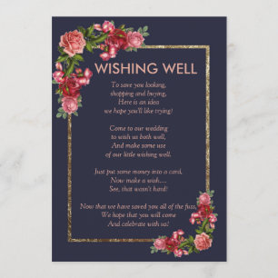 Invitation Marine bleu rose Floral Or Wishing well
