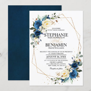 Invitation Marine bleu rose jaune Boho Mariage géométrique In